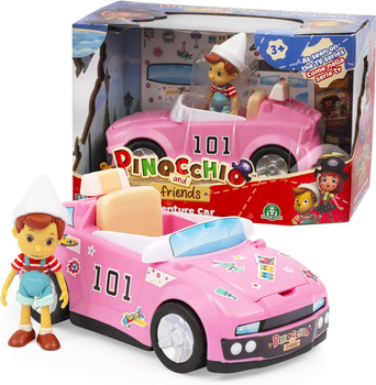 Pinokio i przyjaciele, Samochód i figurka Pinokio, kabriolet z otwieranym bagażnikiem, pojazd można okleić naklejkami, zabawka dla dzieci w wieku 3+