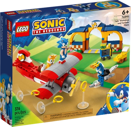 Klocki Lego Sonic the Hedgehog 76991 Tails z warsztatem i samolot Tornado, 376 elementów, oryginalne klocki dla fanów gry i filmu, wiek dziecka 6+