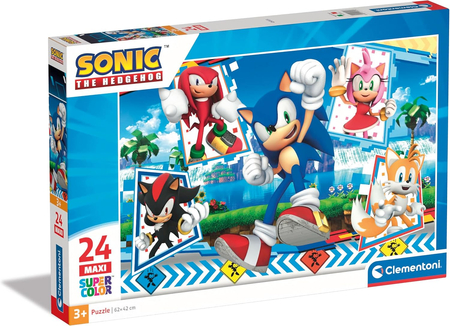 Sonic the Hedgehog, duże puzzle z jeżem Sonic, 24 elementy, obrazek 62 x 42 cm