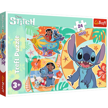 Trefl, Disney Stitch, puzzle dla dzieci 24 Maxi, duży obrazek 60 x 40 cm, 24 el., wiek dziecka 3+