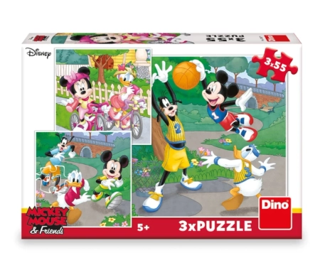 Disney, Myszka Miki, Puzzle 4w1 Sportowcy, 3 x 55 el.