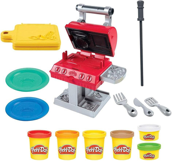 Play-Doh, Zestaw kreatywny, Wielkie Grillowanie, 6 tub z nietoksyczną ciastoliną w różnych kolorach i 7 zabawkowych dodatków do grillowania, dla dzieci w wieku od 3 lat