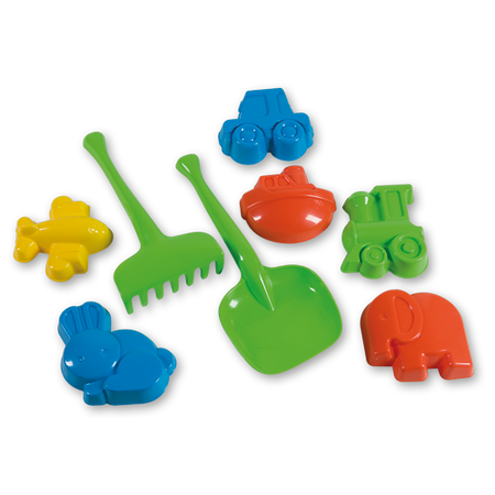 Androni, Włoskie zabawki, Zestaw do piasku Łopatka grabki foremki 8 el., wzór 106, renomowany producent, bezpieczny plastik, kolorowe i wytrzymałe