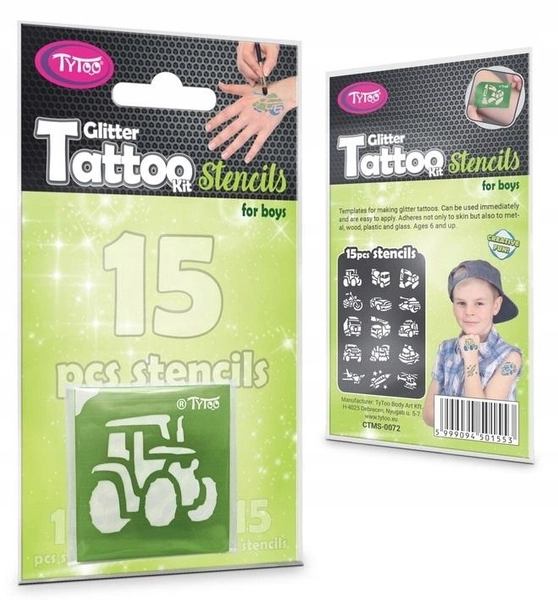 Zestaw szablonów do robienia tatuaży dla chłopców, Pojazdy, 15 sztuk