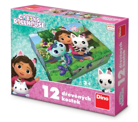 Koci Domek Gabi, Drewniane klocki obrazkowe puzzle, 12 klocków, wiek dzieci 3+