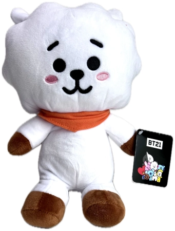 BT21, Maskotka pluszowa RJ, 24 / 29 cm, biały kot, oryginalny pluszak, na licencji, zabawka z miłego pluszu, dobre wykonanie, bezpieczna dla dzieci