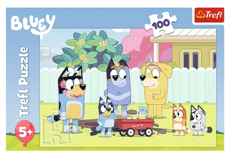 Trefl, Bluey, Puzzle tradycyjne z Bluey, 100 el. obrazek 41 x 28 cm, ekologiczne materiały, kolorowe, wyprodukowane w Polsce, wiek dziecka 5+