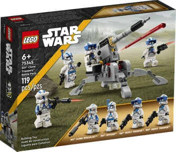 Klocki Lego Star Wars 75345 Zestaw bitewny – żołnierze-klony z 501 legionu, 119 elementów, 4 mini figurki, działo, super prezent dla miłośników Gwiezdnych Wojen, oryginalne klocki Lego, wiek dziecka 6+