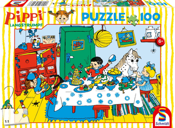 Pippi Pończoszanka, Puzzle z Pippi i jej przyjaciółmi, klasyczna ilustracja, 100 el., obrazek o wymiarach 36x24 cm, wiek 6+