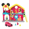 Disney Junior, Myszka Miki, Remiza strażacka z dźwiękami, 4 figurki: Miki, Kaczor Donald, Pluto i kotek, duża zestaw, oryginalna licencyjna zabawka, wiek dziecka 3+