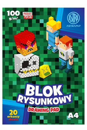 Blok rysunkowy Pixel, format A4, 20 arkuszy, gramatura 100g/m2