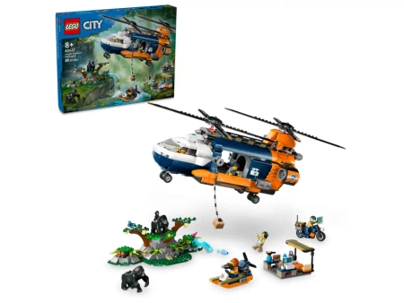 Klocki Lego City 60437 Helikopter badaczy dżungli w bazie, 881 elementów, oryginalne klocki, dla wielbicieli przygód