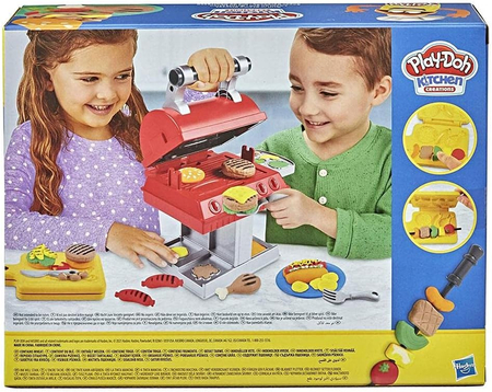 Play-Doh, Zestaw kreatywny, Wielkie Grillowanie, 6 tub z nietoksyczną ciastoliną w różnych kolorach i 7 zabawkowych dodatków do grillowania, dla dzieci w wieku od 3 lat 