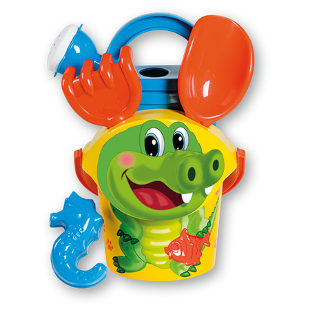 Androni, Zabawki do piasku Krokodyl 47, zabawki na plażę - wiaderko, sitko, łopatka, grabki, konewka, foremka