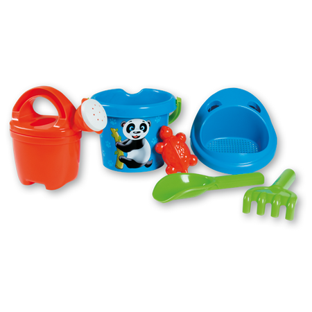 Androni, Zabawki do piasku zestaw do piaskownicy, Panda, 48, Wiaderko, łopatka, grabki, konewka, sitko i foremki, wyprodukowano we Włoszech, wysoka jakość, prezent dla chłopca i dziewczynki