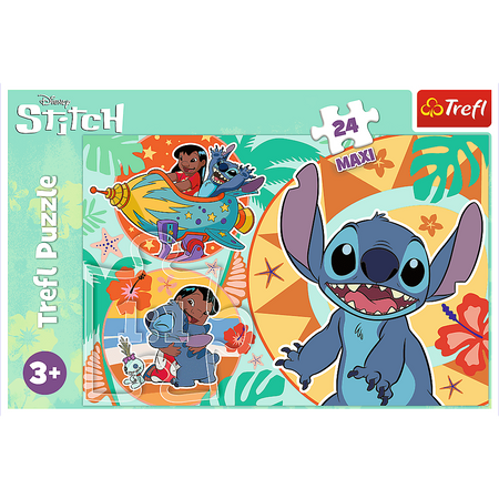 Trefl, Disney Stitch, puzzle dla dzieci 24 Maxi, duży obrazek 60 x 40 cm, 24 el., wiek dziecka 3+