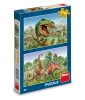 Dinozaury, Puzzle 2-w-1, Walki dinozaurów, 2 x 48 el., dwie układanki w jednym pudełku, wiek dziecka 4+