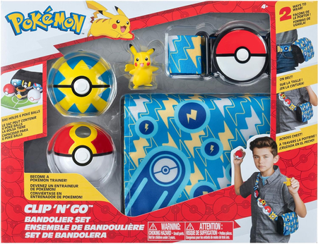 Pokemon, Duży zestaw: torba na 6 Pokeballi, pas, 2 pokeballe, figurka Pikachu, idealny prezent dla fana serii dla dzieci w wieku 4 lata+