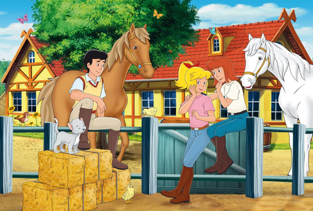 Bibi Blocksberg, Bibi i Tina, Puzzle dla dzieci, Przyjaciółki w stadninie koni, 100 el. obrazek o wymiarach 36 x 24 cm, wiek 6+