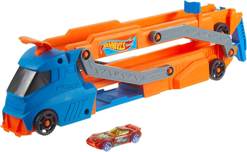Hot Wheels, Pojazd ciężarówka z transformacją w tor wyścigowy, z wyrzutnią i miejscem na 9 samochodów