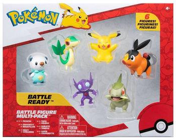 Pokemon, Battle Multipack, Figurki bitewne 6 szt., zestaw oryginalnych figurek: Pikachu, Oshawott, Snivy, Tepig, Sableye, Axew, renomowany producent Jazwares, dla dzieci w wieku 4 lata+