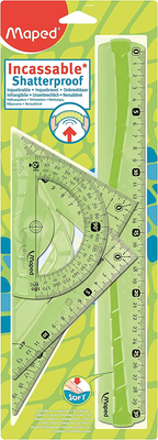 Zestaw elastycznych przyborów geometrycznych, 4 elementy, Zielony