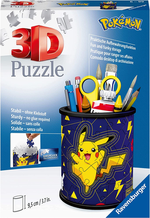 Ravensburger, Pokemon, Puzzle przestrzenne 3D Pikachu 54 el. Przybornik na ołówki i długopisy, Organizer z puzzli na biurko dla dzieci