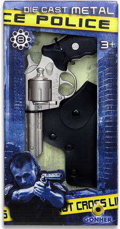 Gonher Mały Policjant – metalowy pistolet na kapiszony z kaburą + 4x kapiszony | Zestaw 2 w 1 | Prezent na Dzień Dziecka 2025