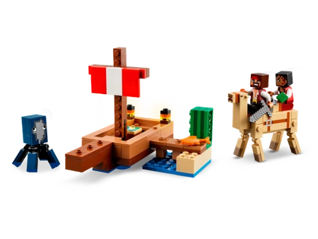 Klocki Minecraft 21259 Rejs statkiem pirackim, 166 el., statek, figurka kałamarnica, 2 figurki piratów, idealny prezent dla fanów gry, wiek dziecka 8+