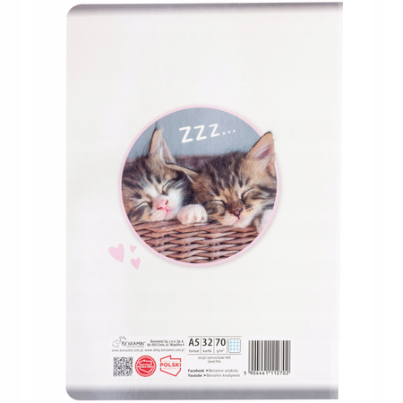 Zeszyt szkolny dla dziewczynki, 32 kartki, kratka, Kotki 4