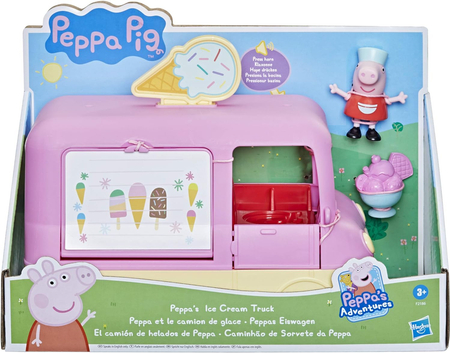 Hasbro, Świnka Peppa, Samochód ciężarówka z lodami i figurka świnki Peppy, pojazd wydaje dźwięki po naciśnięciu klaksonu, idealny prezent dla dzieci w wieku 3+