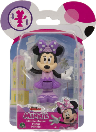 Disney Junior, Myszka Minnie, Figurka Myszki w fioletowej sukience, 7 cm, można poruszać rączkami, oryginalna zabawka, dla dziewczynek w wieku 3 lata+