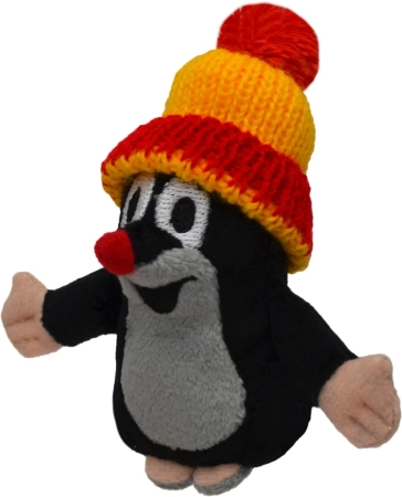 Krecik, Maskotka pluszowa pacynka na palec Krecik w czerwono-żółtej czapce, 10 cm, wykonany w Czechach, wiek dziecka 0+