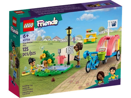 Klocki Lego Friends 41738 Rower do ratowania psów, 125 elementów w tym 2 figurki Victoria i Aliya, fajny zestaw startowy, zabawka dla dziewczynek w wieku 6 lat+