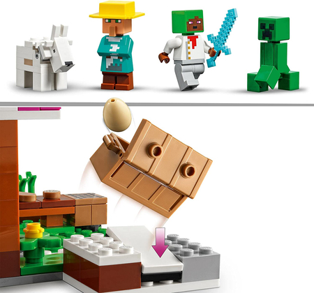 Klocki Lego Minecraft 21184, Piekarnia, 3 figurki Osadnik Wojownik Creeper, 154 el., dla fanów gry w wieku 8+