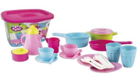 Androni, Zestaw kuchenny dla dzieci - Filiżanki - Spodki - Garnki 22, 24 elementy, wysoka jakość, wyprodukowane we Włoszech