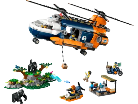 Klocki Lego City 60437 Helikopter badaczy dżungli w bazie, 881 elementów, oryginalne klocki, dla wielbicieli przygód