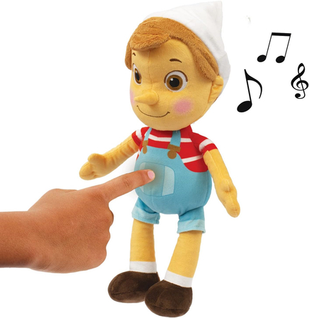 Pinokio i przyjaciele, Duża pluszowa maskotka Pinokio wygrywająca dźwięki piosenki z bajki, 36 cm, miły plusz, oryginalna zabawka, dla dzieci w wieku 2+