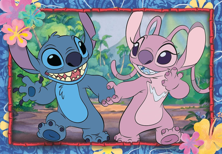 Disney Stitch, puzzle dla dzieci 2-w-1, dwa obrazki, 2 x 20 el., wymiary obrazka 27 x 19 cm, wiek dziecka 3+
