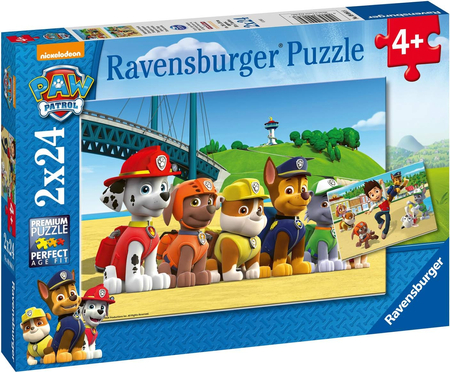 Ravensburger, Psi Patrol, Puzzle 2 x 24 el., obrazki o wymiarach 26 x 18 cm, wiek dziecka 3+