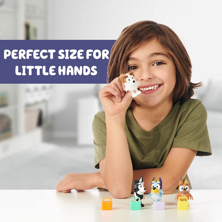 Bluey, Szkolni Przyjaciele, zestaw Kumple, 4 figurki: Jack, Bluey, Pretzel i MacKenzie, akcesoria, wiek dziecka 3+