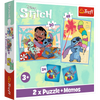 Disney Stitch, Zestaw dla dzieci: 2 x puzzle 30 i 48 el. oraz gra pamięciowa Memory, dla dzieci w wieku 3 lata+