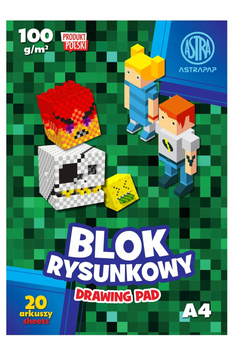 Blok rysunkowy Pixel, format A4, 20 arkuszy, gramatura 100g/m2