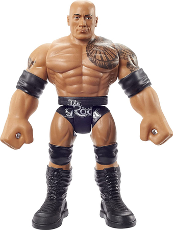 Mattel, WWE figurka The Rock 14 cm, seria Naciągnij i Uderz, dla fanów wrestlingu, wiek 4+