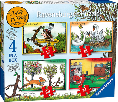 Ravensburger, Pan Patyk Stick Man, Puzzle 4 układanki, 4-w-1, 12-16-20-24 el., dla młodszych dzieci