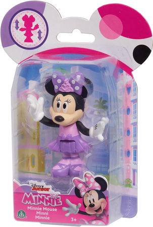 Disney Junior, Myszka Minnie, Figurka Myszki w fioletowej sukience, 7 cm, można poruszać rączkami, oryginalna zabawka, dla dziewczynek w wieku 3 lata+