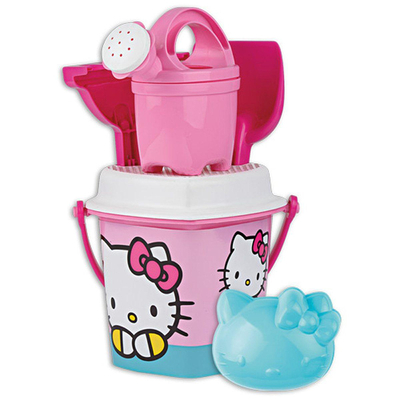 Androni, Włoskie zabawki na plażę - Wiaderko Foremka Konewka Łopatka - Hello Kitty, wzór 111, z wysokiej jakości plastiku, bezpieczne dla dzieci, 6 elementów