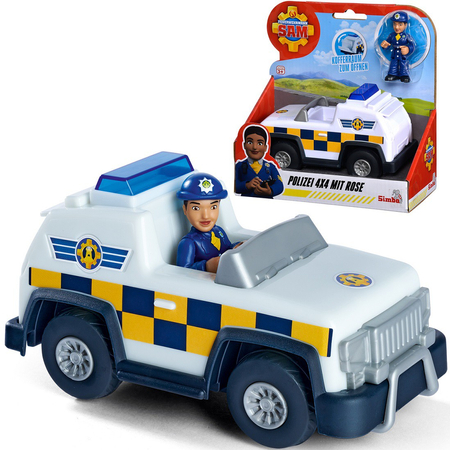 Simba, Strażak Sam, Figurka policjantka Rose i samochód policyjny 4x4 z otwieranym bagażnikiem, dla fanów bajki, fajny prezent, dla dzieci w wieku 3+