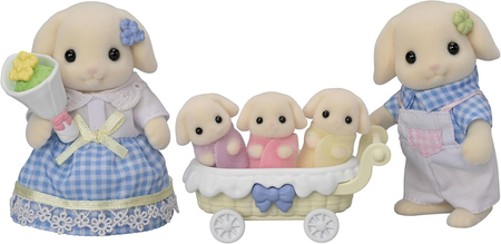 Sylvanian Families, Rodzina Królików Flora, rodzice z trojaczkami, 5 figurek i akcesoria