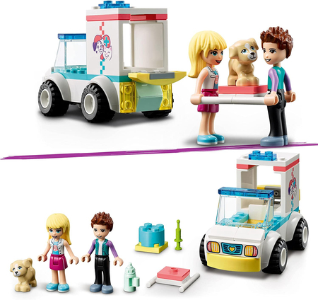 Klocki LEGO Friends 41694, Karetka kliniki dla zwierzątek i 3 mini figurki, 54 elementy